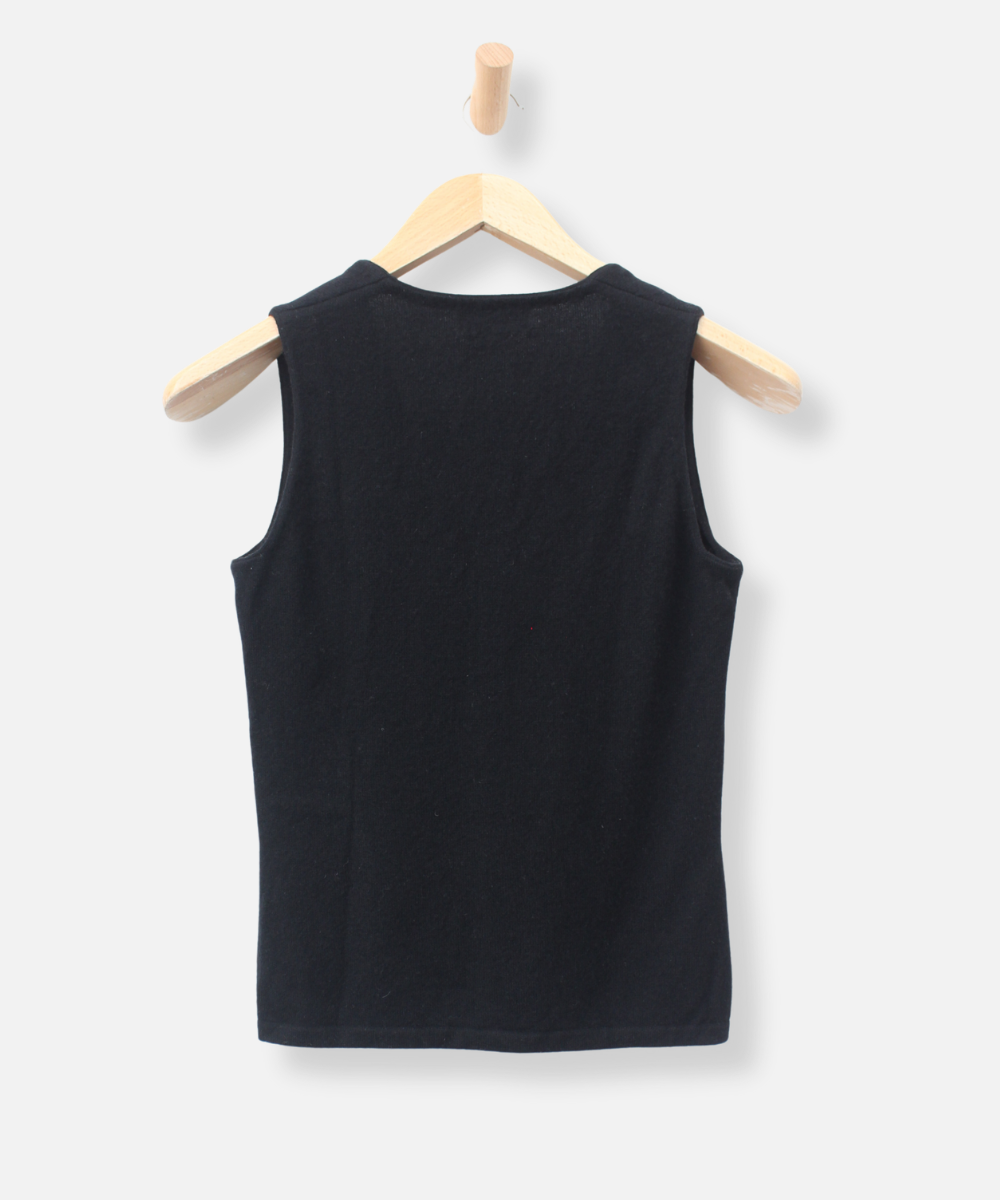 Black Cashmere V Neck Vest