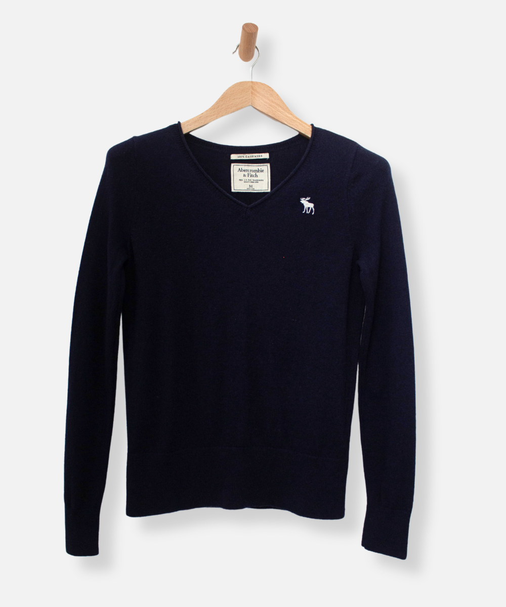Secondhand Navy Blue Cashmere V Neck Jumper - Main Image