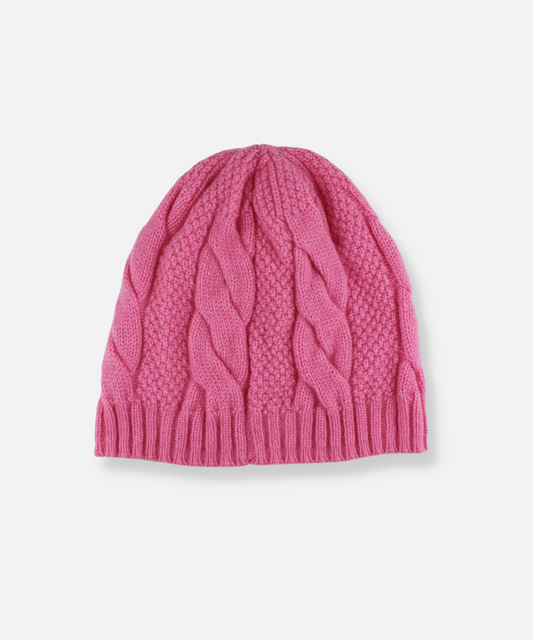 Pink Cable Knit Cashmere Beanie Hat by Selina Scott