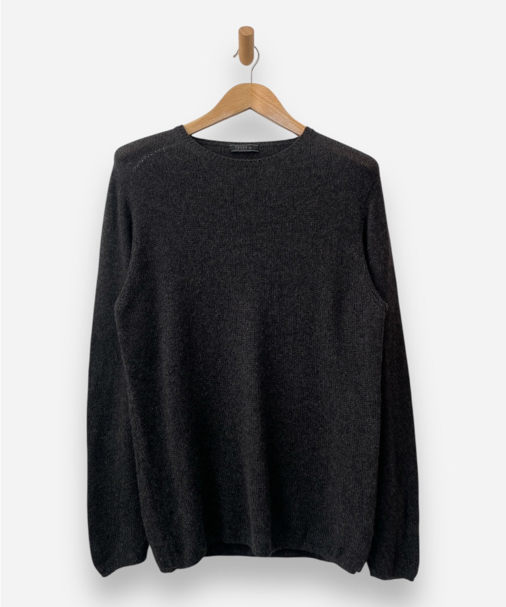 Dark Grey Cashmere Round Neck Jumper by Prada