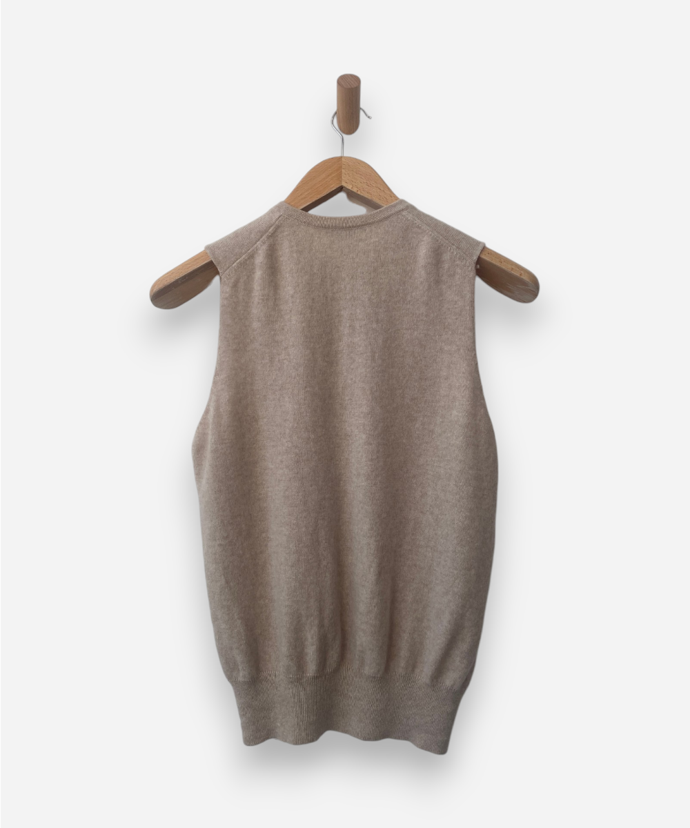 Beige Cashmere Crew Neck Button Up Vest by M&S