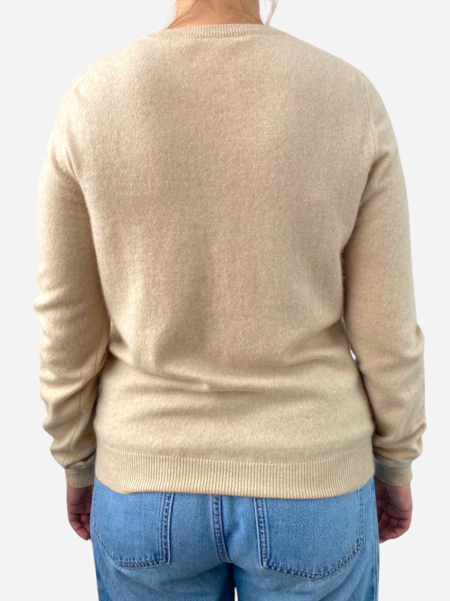Beige Cashmere Crew Neck Cardigan