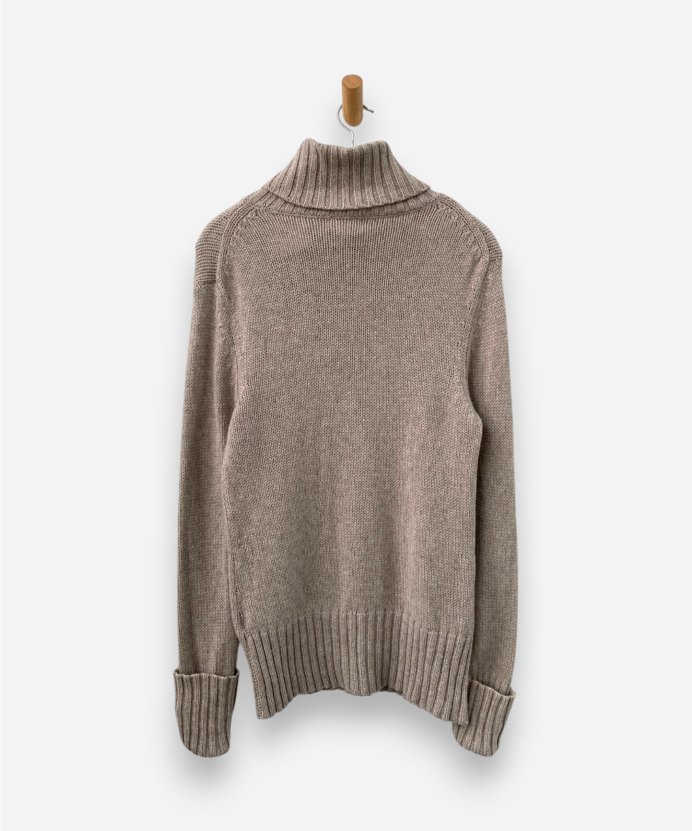 Beige Cashmere Roll Neck Chunky Knit Jumper by Notshy