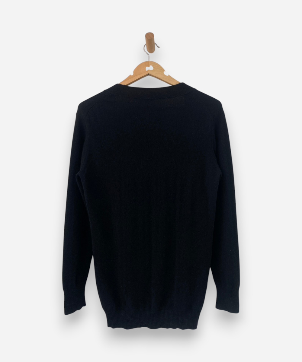Black Cashmere Long V Neck Cardigan by Yorn