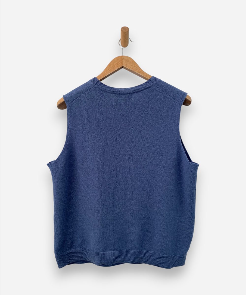 Blue Cashmere Button Up Sleeveless Cardigan by Et Cote Inglis