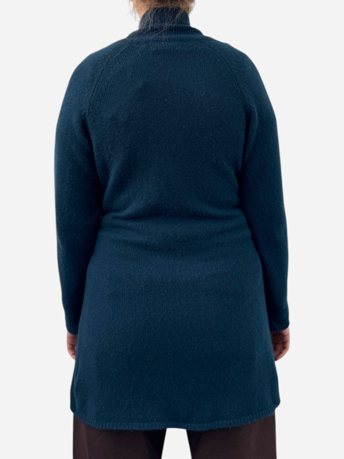 Blue Cashmere Collared Chunky Knit Cardigan