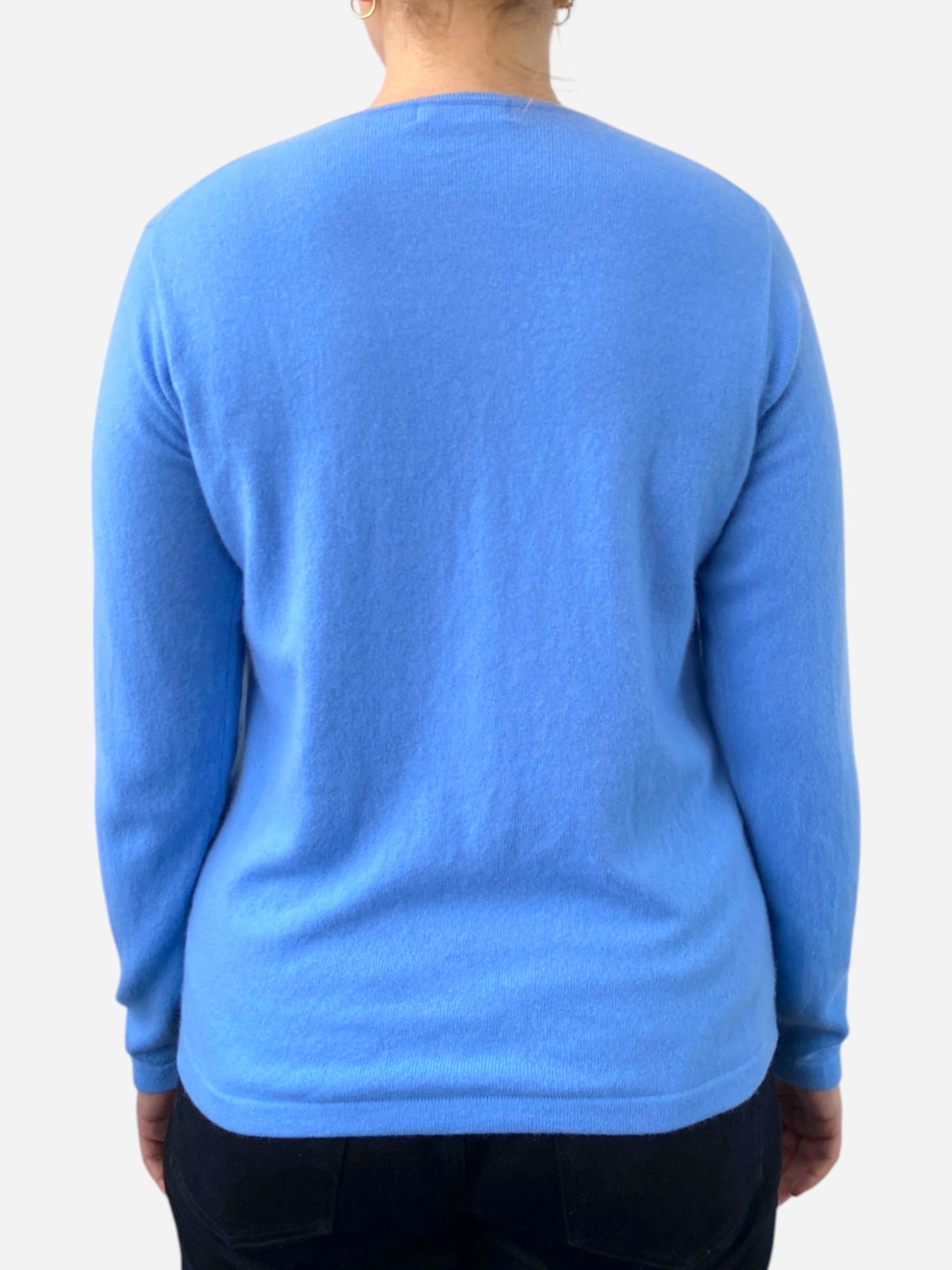 Blue Cashmere Crew Neck Cardigan by Lochmere