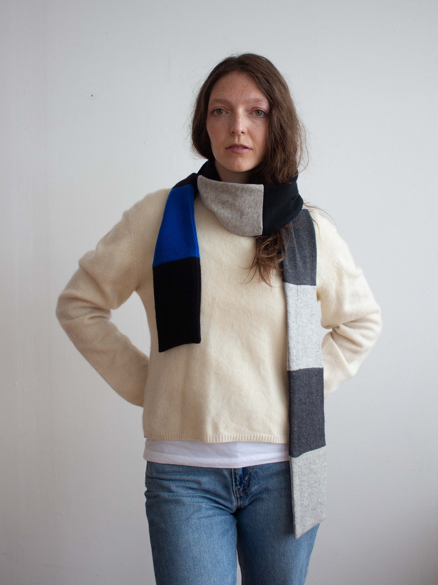 Recycled cashmere skinny scarf