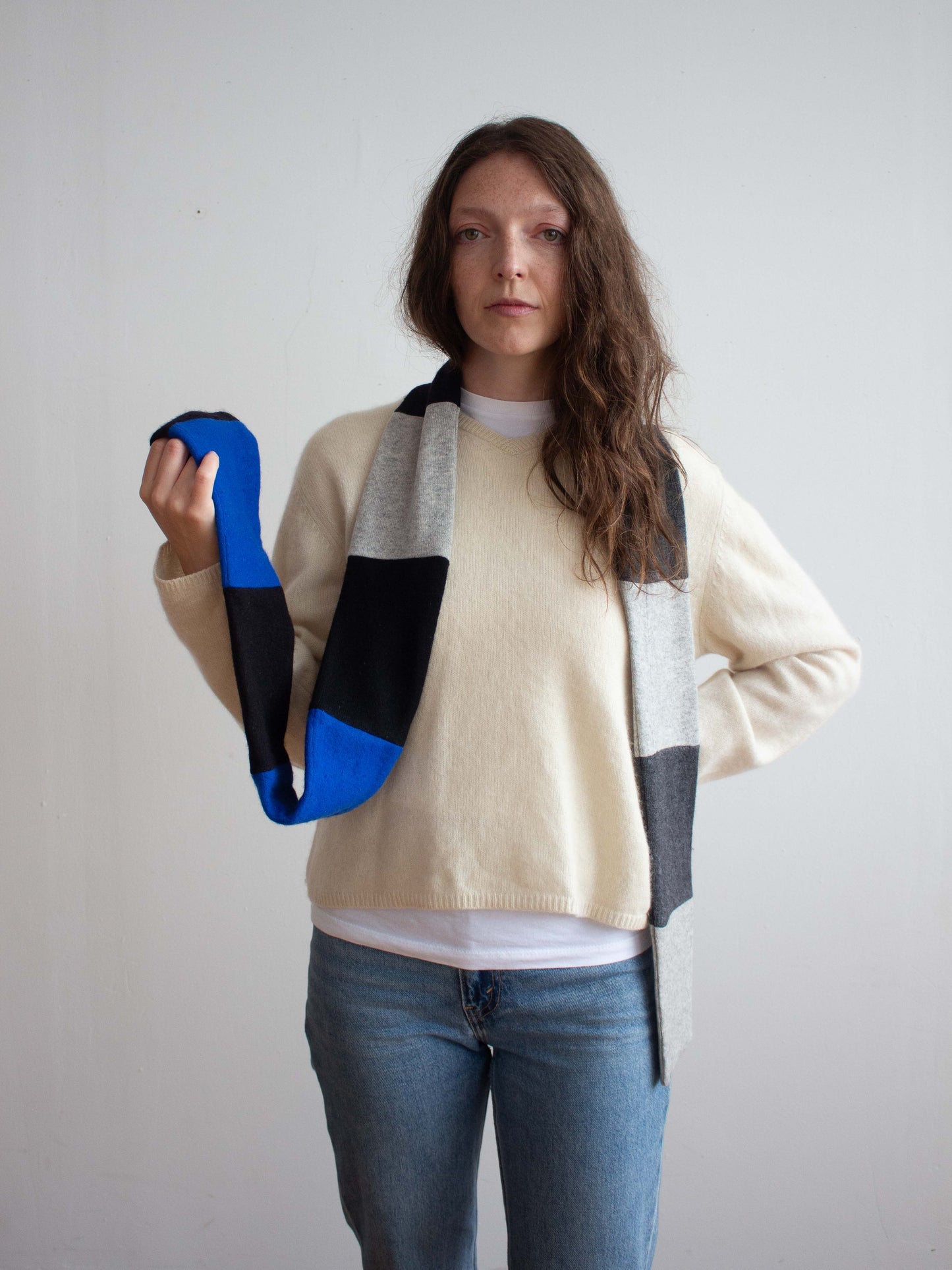 Recycled cashmere skinny scarf