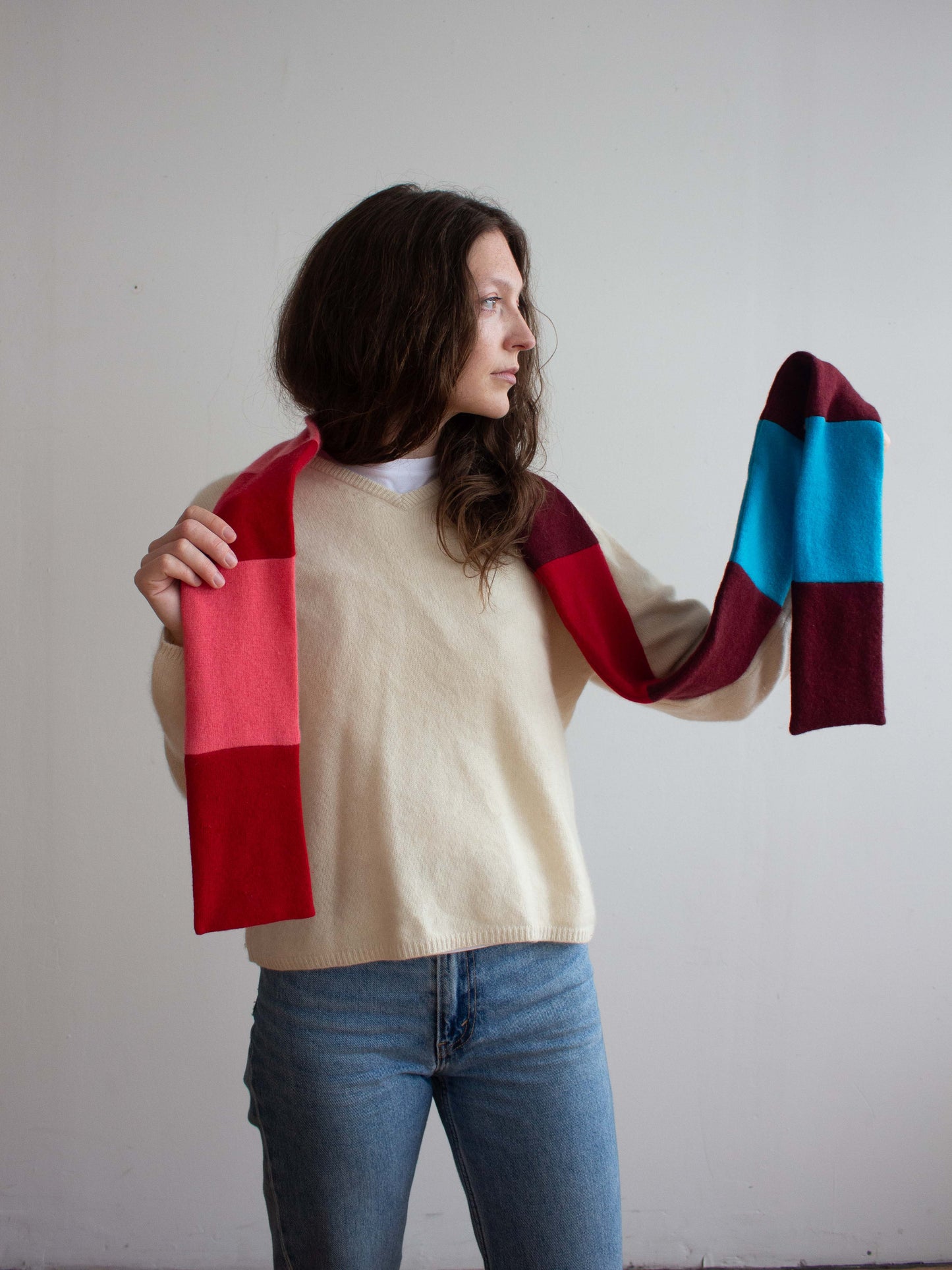 Recycled cashmere skinny scarf