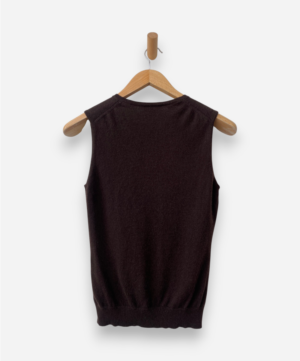 Brown Cashmere Crew Neck Vest by Bongenie Grieder
