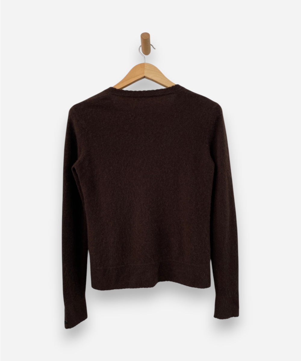 Brown Cashmere Scalloped Crew Neck Cardigan