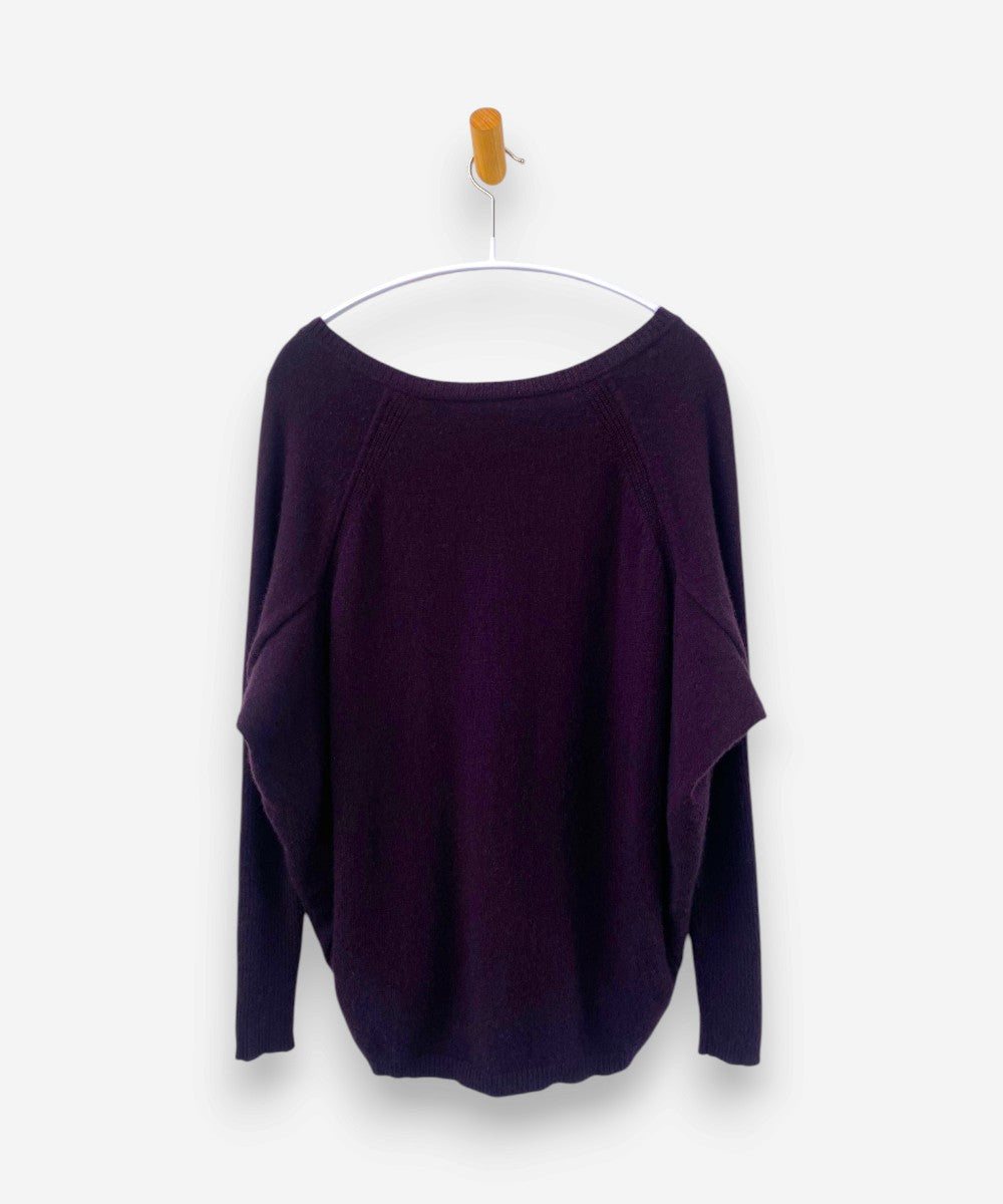 Purple Cashmere V Neck Oversized Bat Wing Jumper