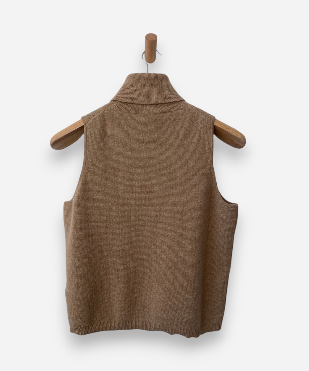 Camel Cashmere Roll Neck Vest by J Crew