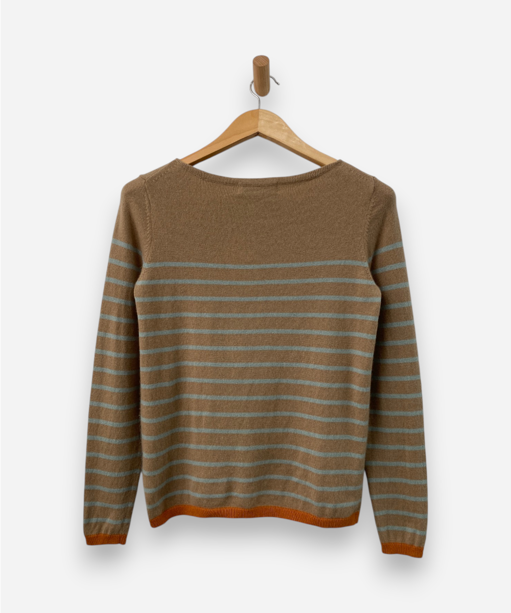 Camel Cashmere Round Neck Striped Jumper by UNIQLO & Ines De La Fressange