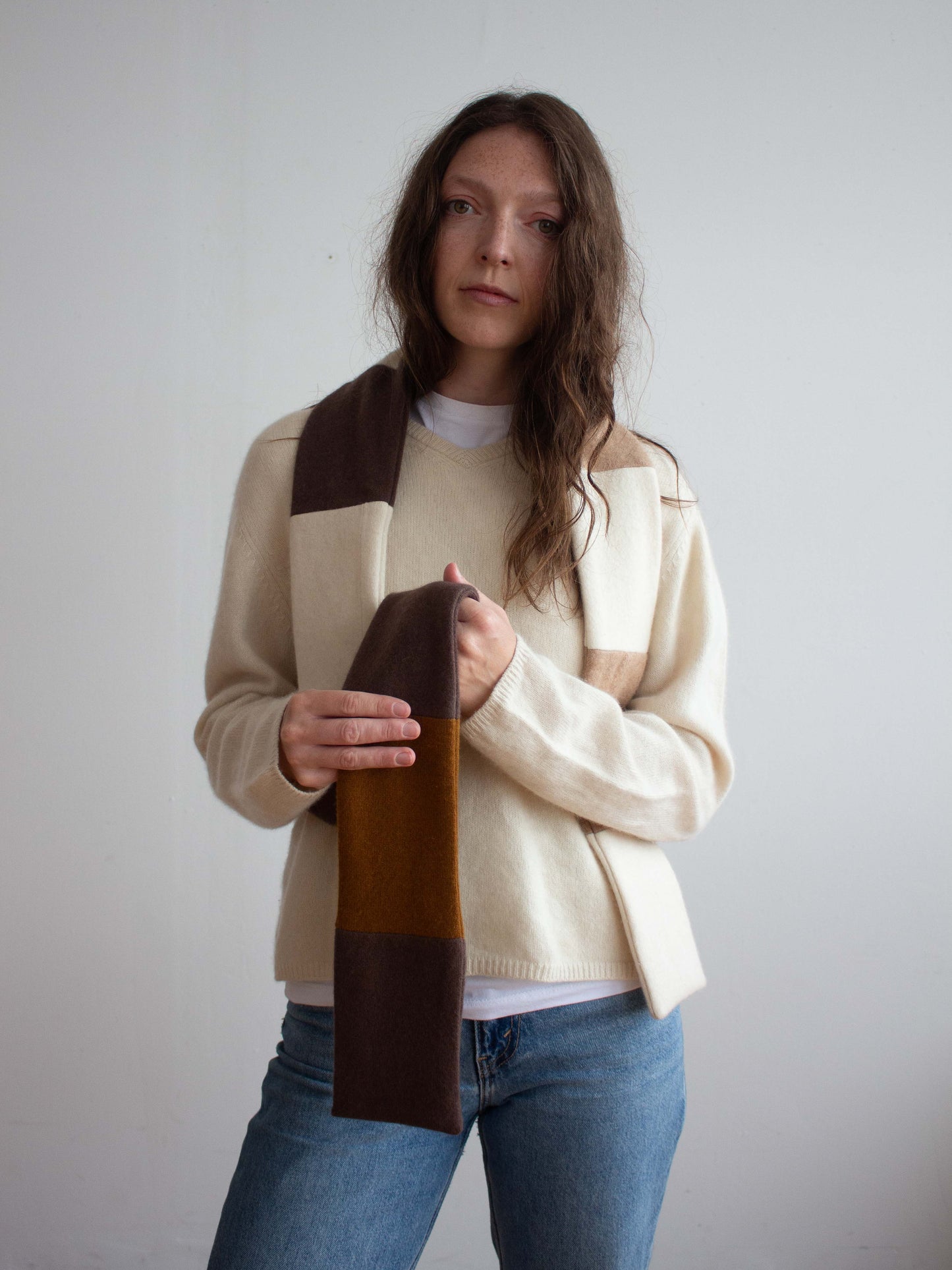 Recycled cashmere skinny scarf