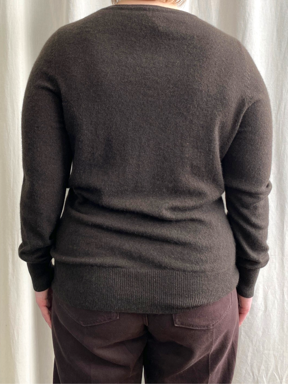 Dark Brown Cashmere Round Neck Cardigan by Tu