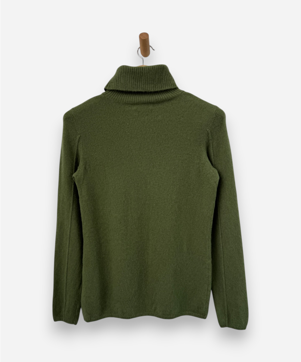 Green Cashmere Roll Neck Jumper