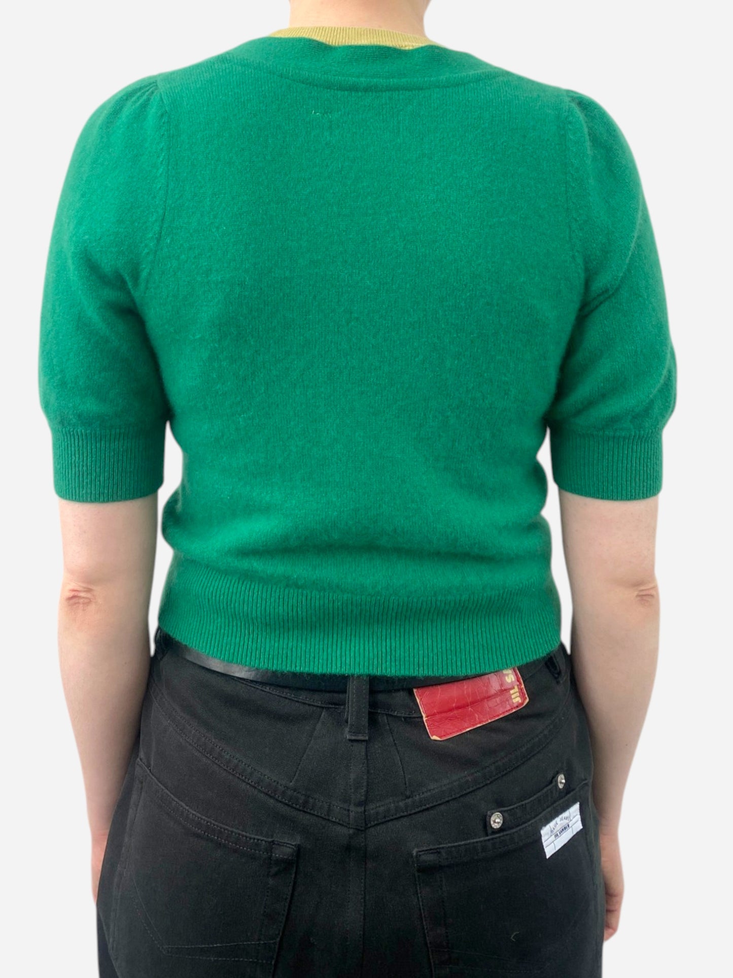 Green Cashmere Cropped Short Sleeve Cardigan by Maeve