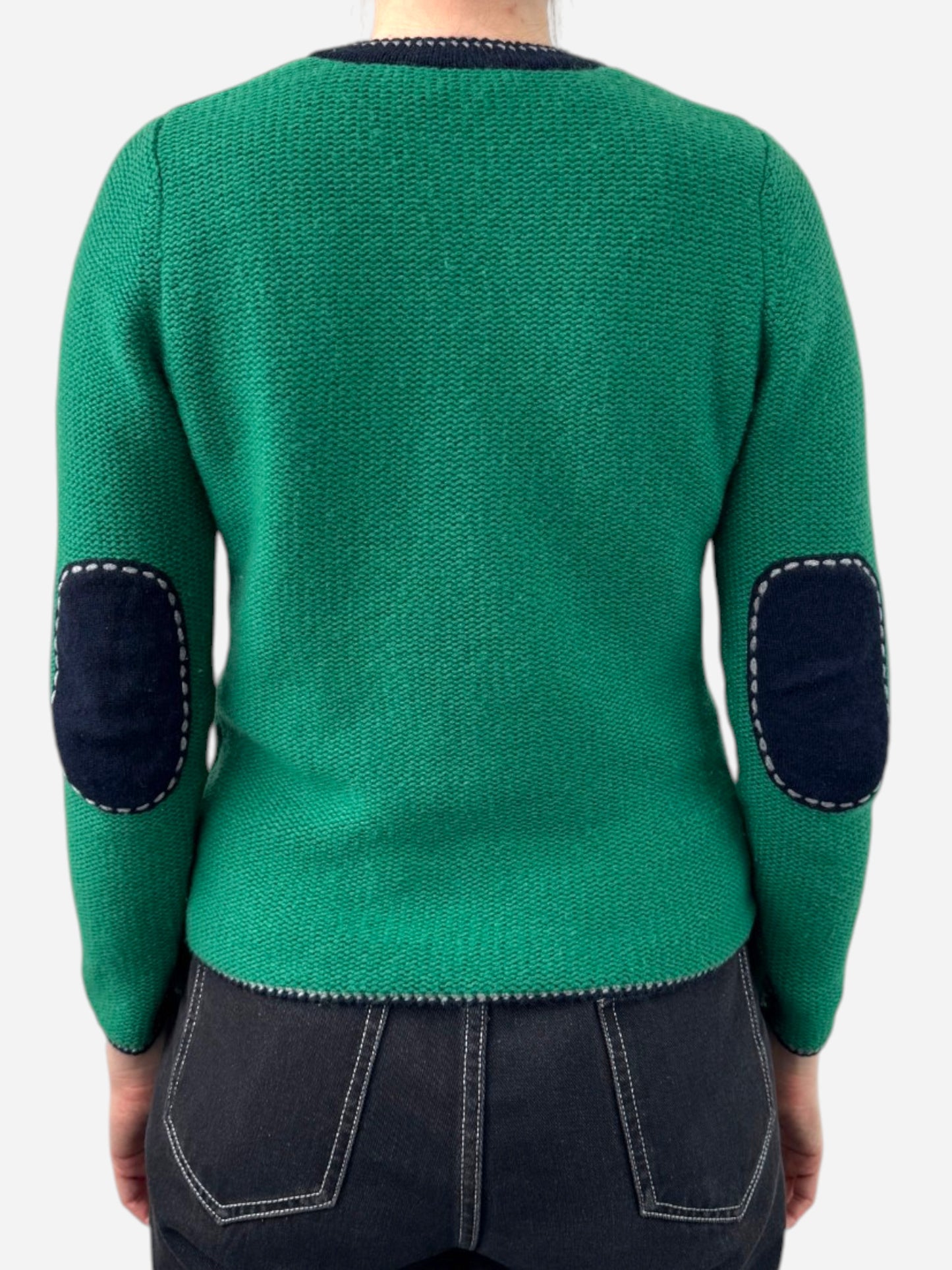 Green Cashmere Crew Neck Chunky Knit Cardigan
