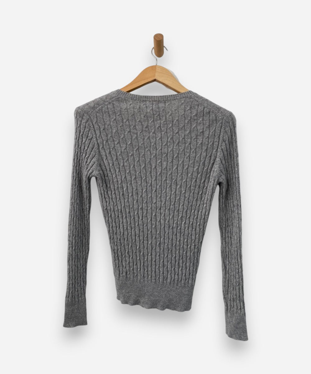 Grey Cashmere V Neck Cable Knit Jumper by Wendy B Cashmere