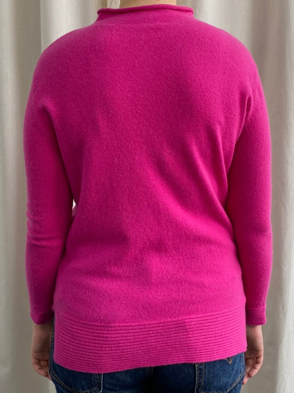 Hot Pink Cashmere Mock Neck Jumper with Pockets