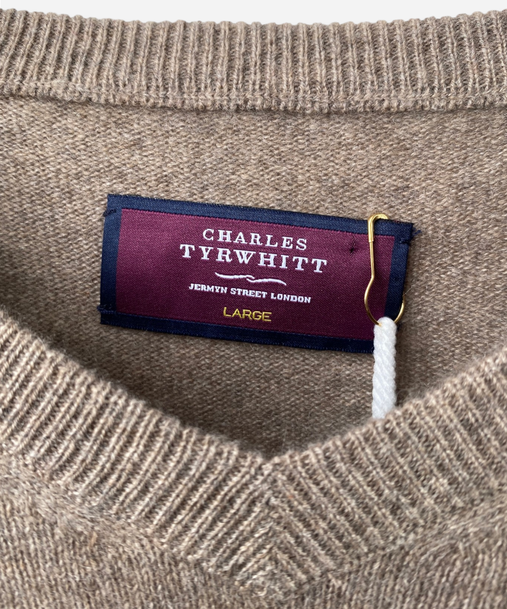 Light Brown Cashmere V Neck Jumper by Charles Tyrwhitt