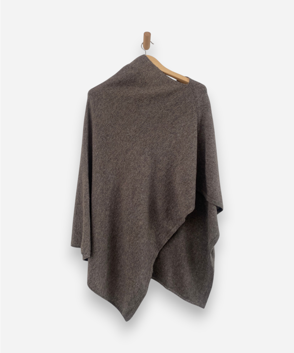 Light Brown Cashmere V Neck Poncho