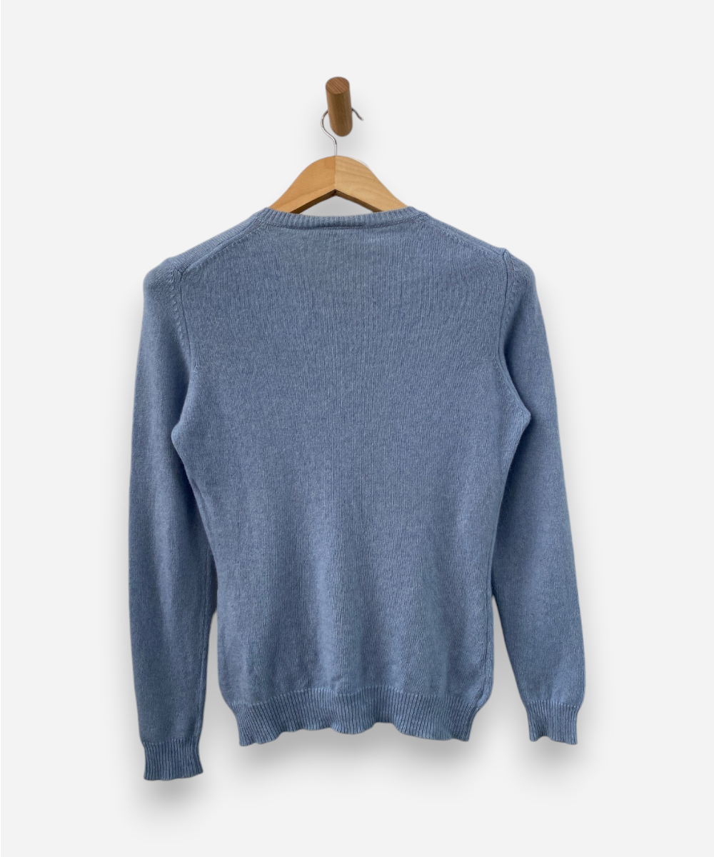 Light Blue Cashmere Crew Neck Cardigan by Pull Love Firenze