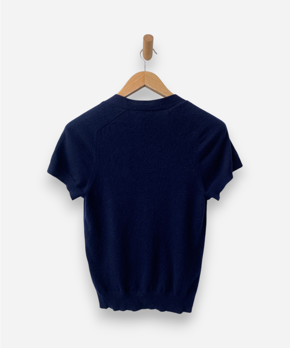 Navy Cashmere V Neck Button Up Top by Gap