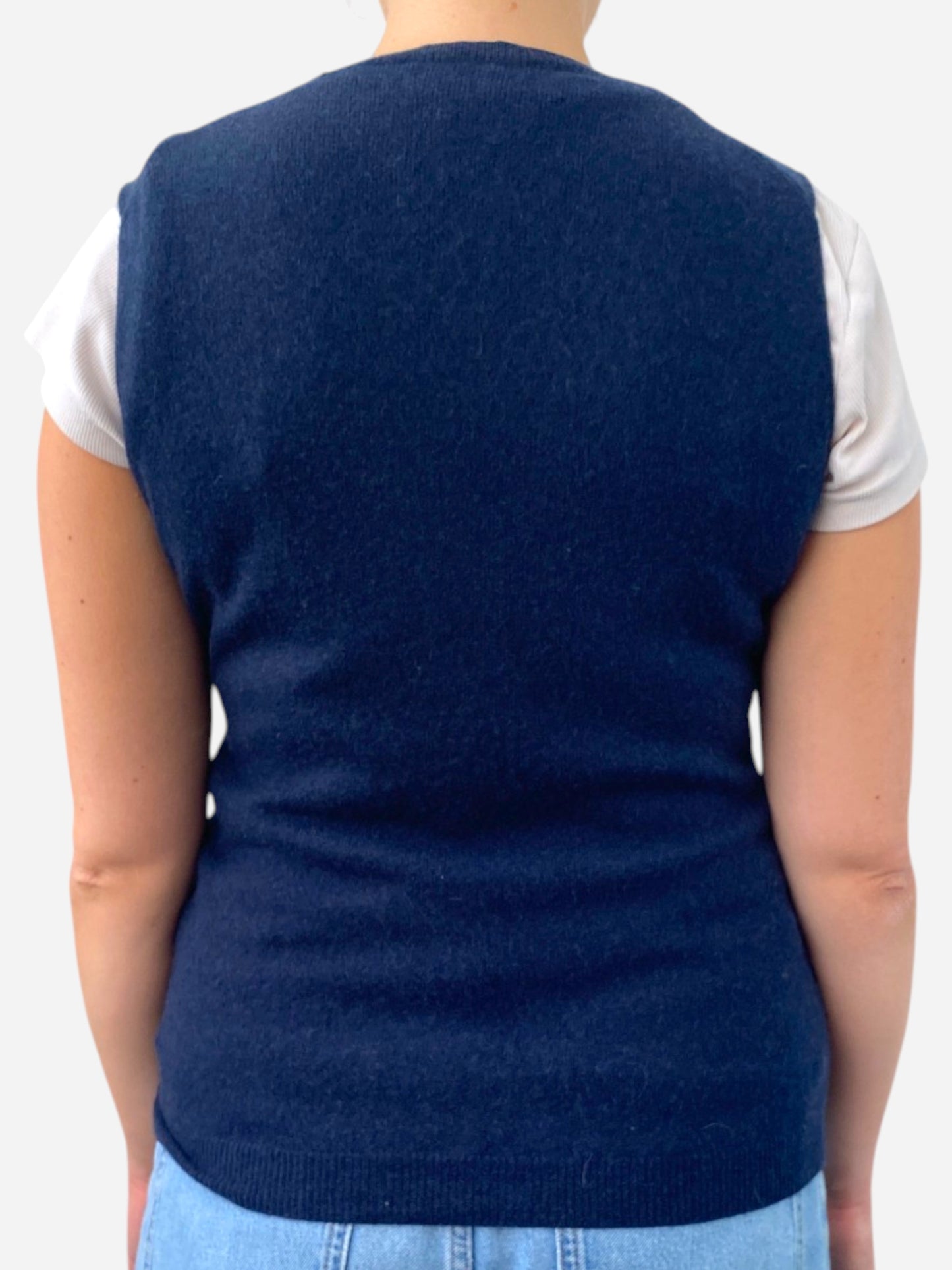 Navy Blue Cashmere Crew Neck Button Up Vest by Magasin