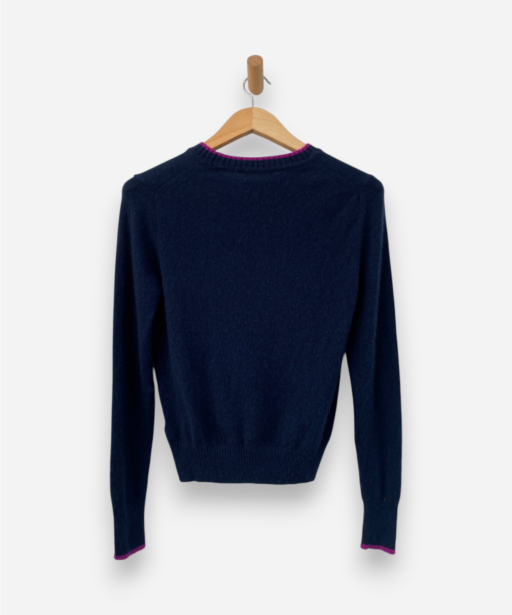Navy Blue Cashmere Crew Neck Medium Knit Jumper by ME+EM