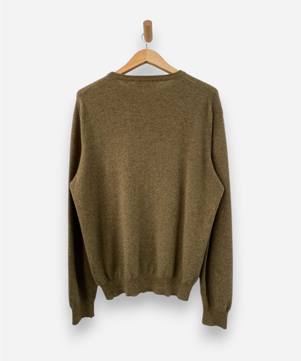 Olive Green Cashmere Crew Neck Jumper by Purdey