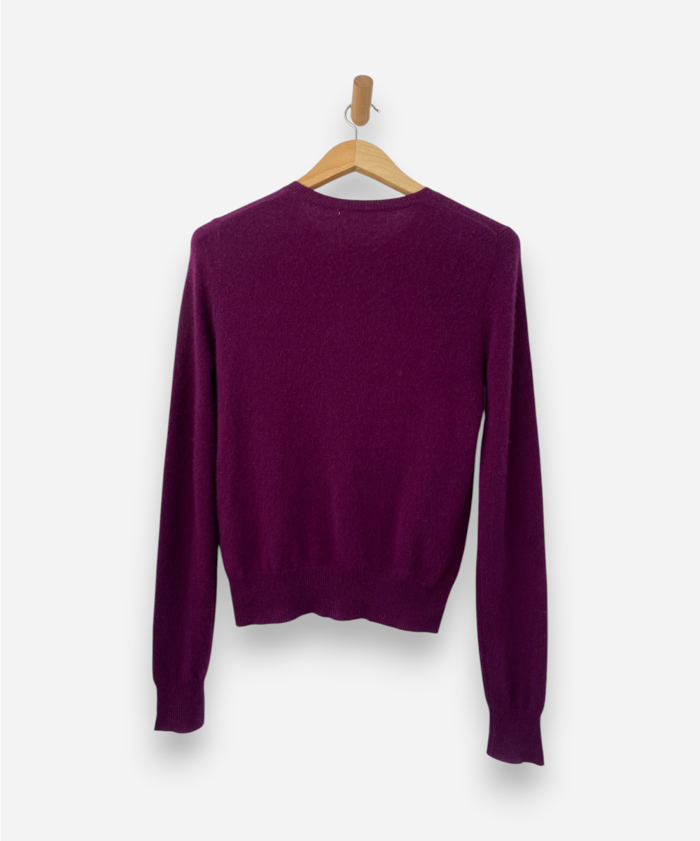 Plum Cashmere Crew Neck Cardigan