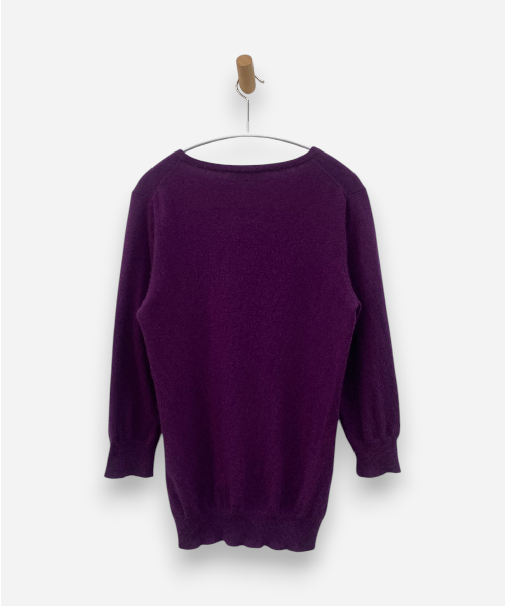 Purple Cashmere V Neck Button Accent Jumper