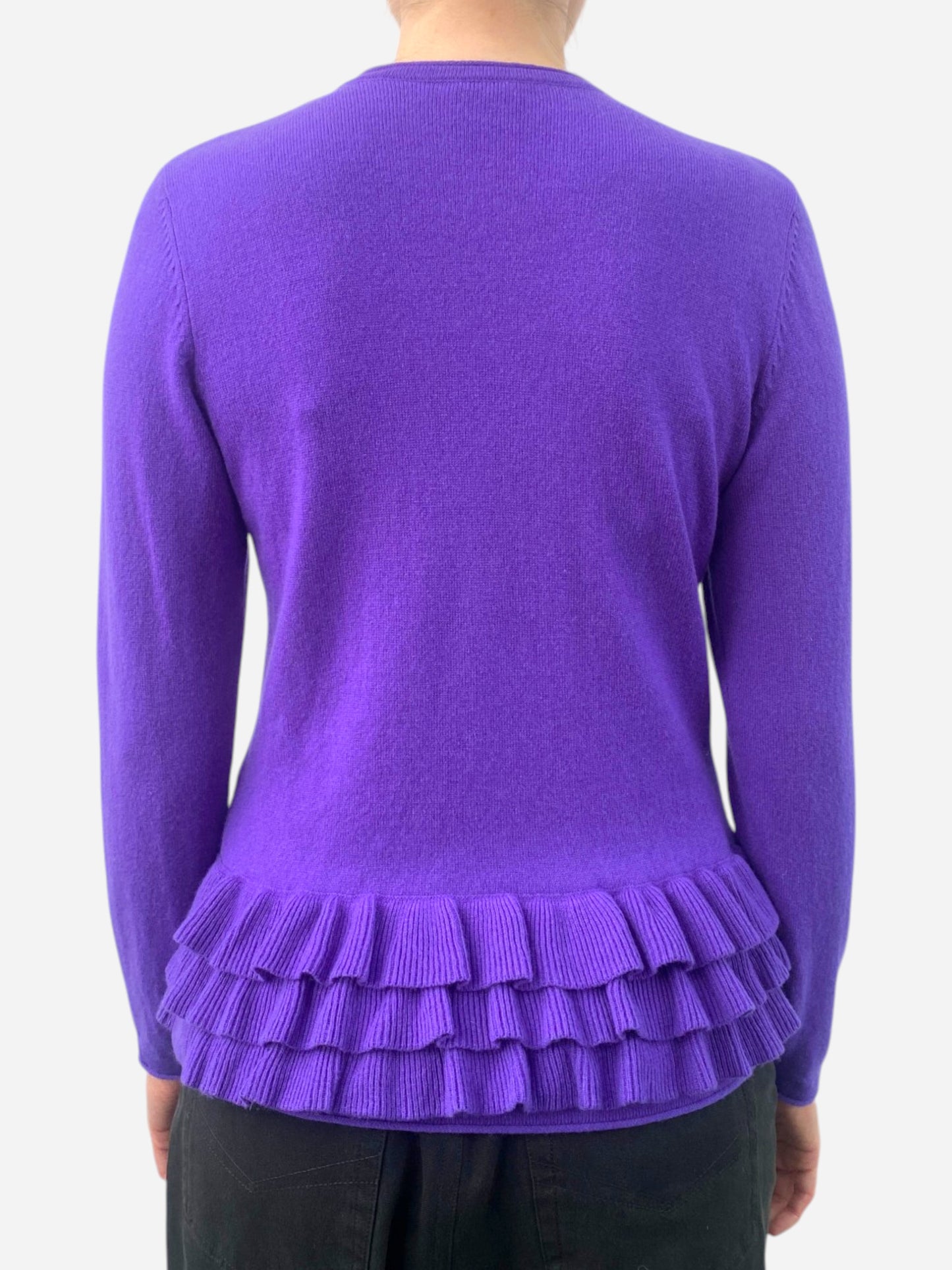 Purple Cashmere Cardigan with Frilled Detail by Madeleine