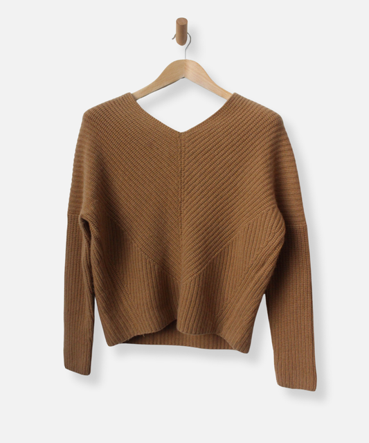 Brown Cashmere V Neck Jumper by Maje