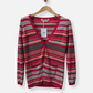 Pink Striped Cashmere V Neck Cardigan by Clements Ribero