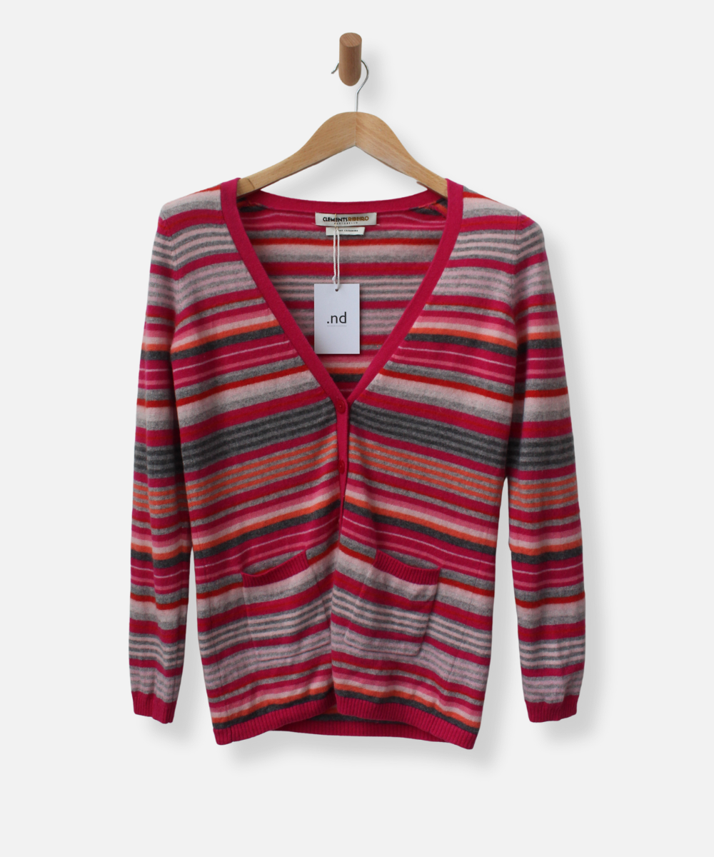 Pink Striped Cashmere V Neck Cardigan by Clements Ribero