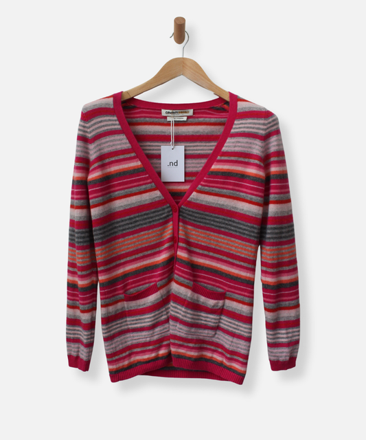 Pink Striped Cashmere V Neck Cardigan by Clements Ribero