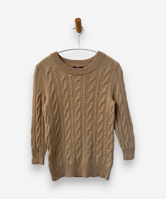Beige Cashmere Round Neck Cable Knit Jumper