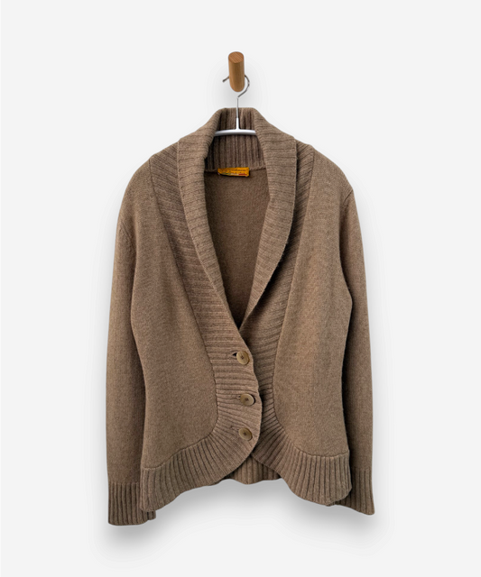 Beige Cashmere Collared Neck Cardigan 