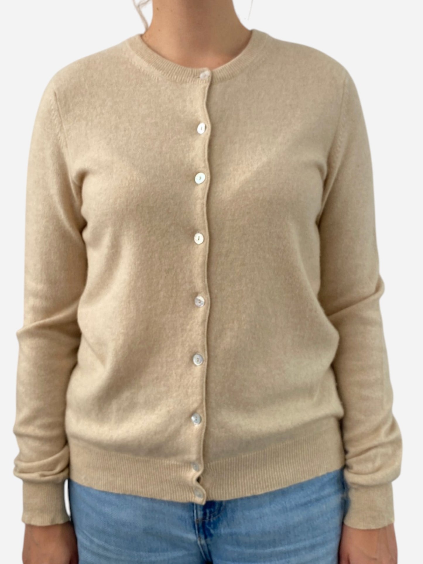 Beige Cashmere Crew Neck Cardigan