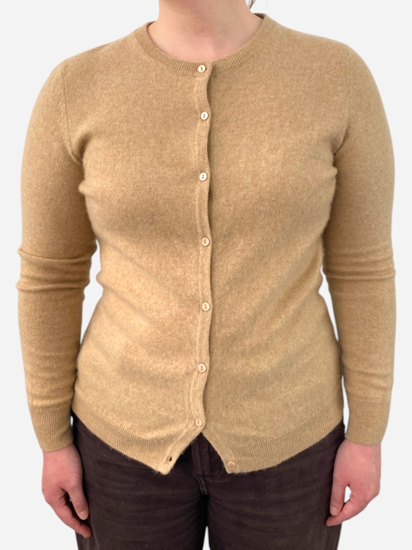 Beige Cashmere Crew Neck Cardigan by Galeria