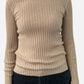Beige Cashmere Ribbed Round Neck Jumper