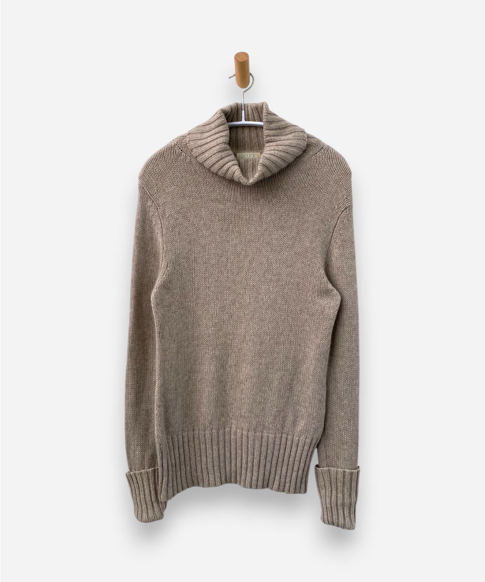 Beige Cashmere Roll Neck Chunky Knit Jumper by Notshy