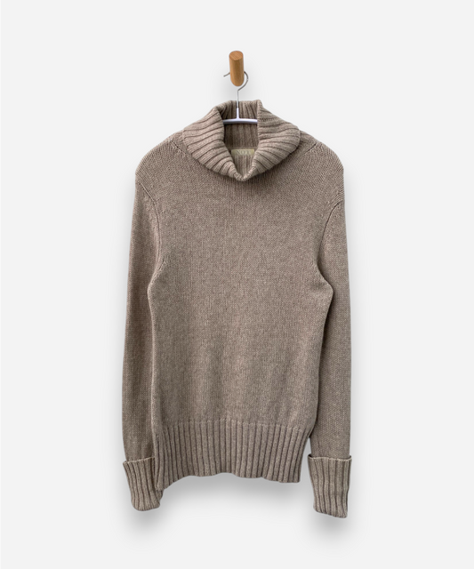 Beige Cashmere Roll Neck Chunky Knit Jumper by Notshy