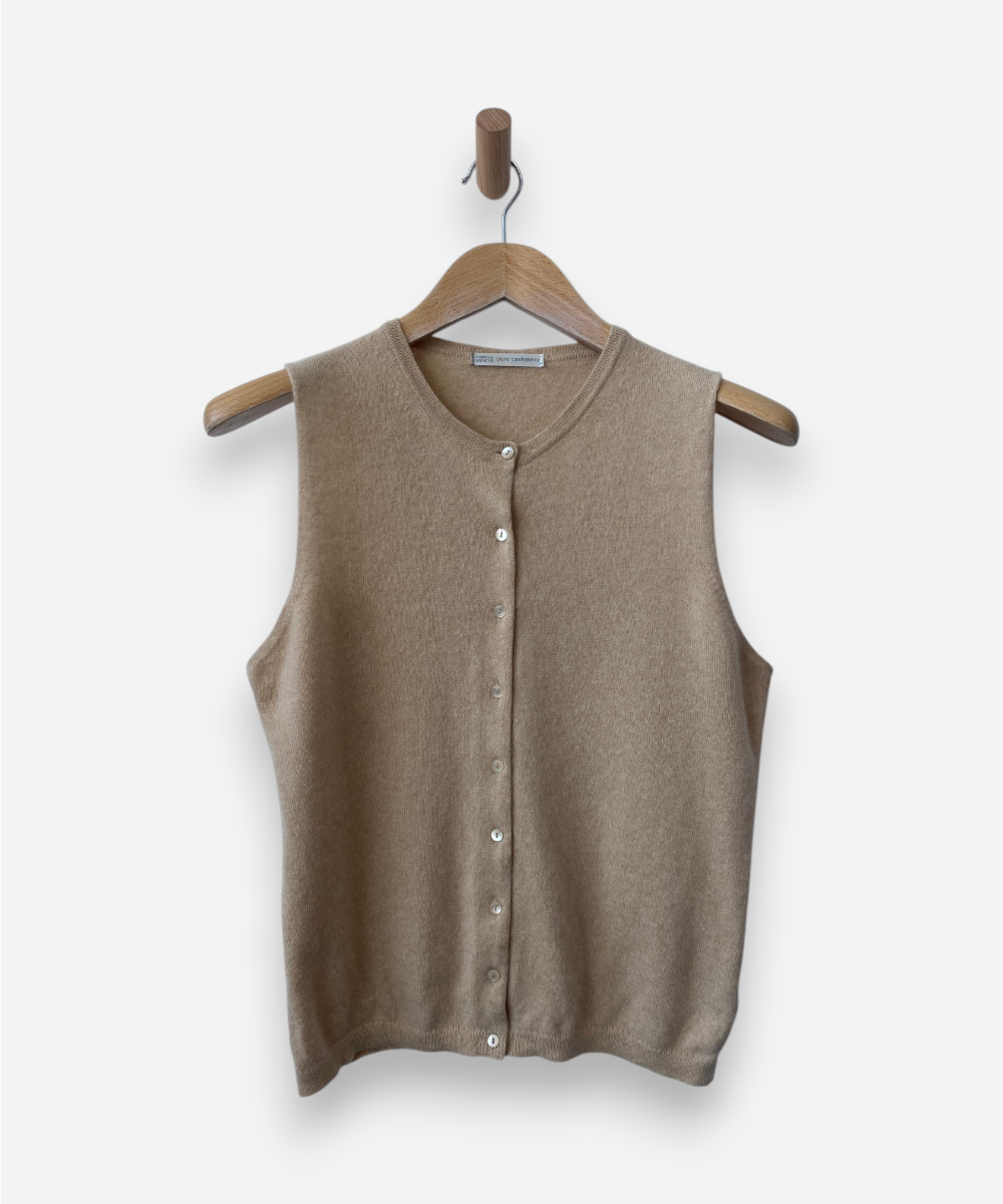 Beige Cashmere Crew Neck Button Up Vest by M&S
