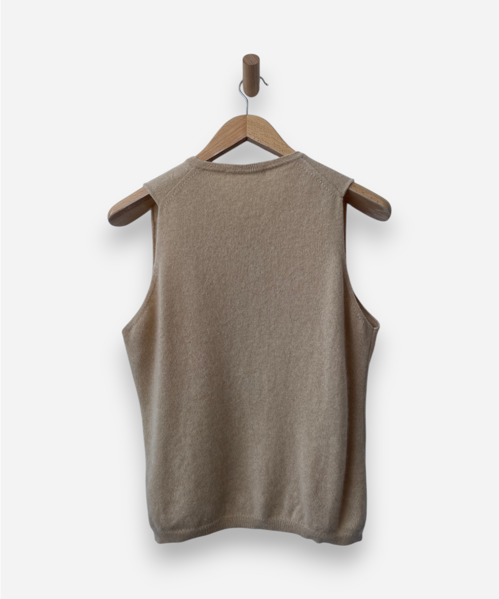Beige Cashmere Crew Neck Button Up Vest by M&S