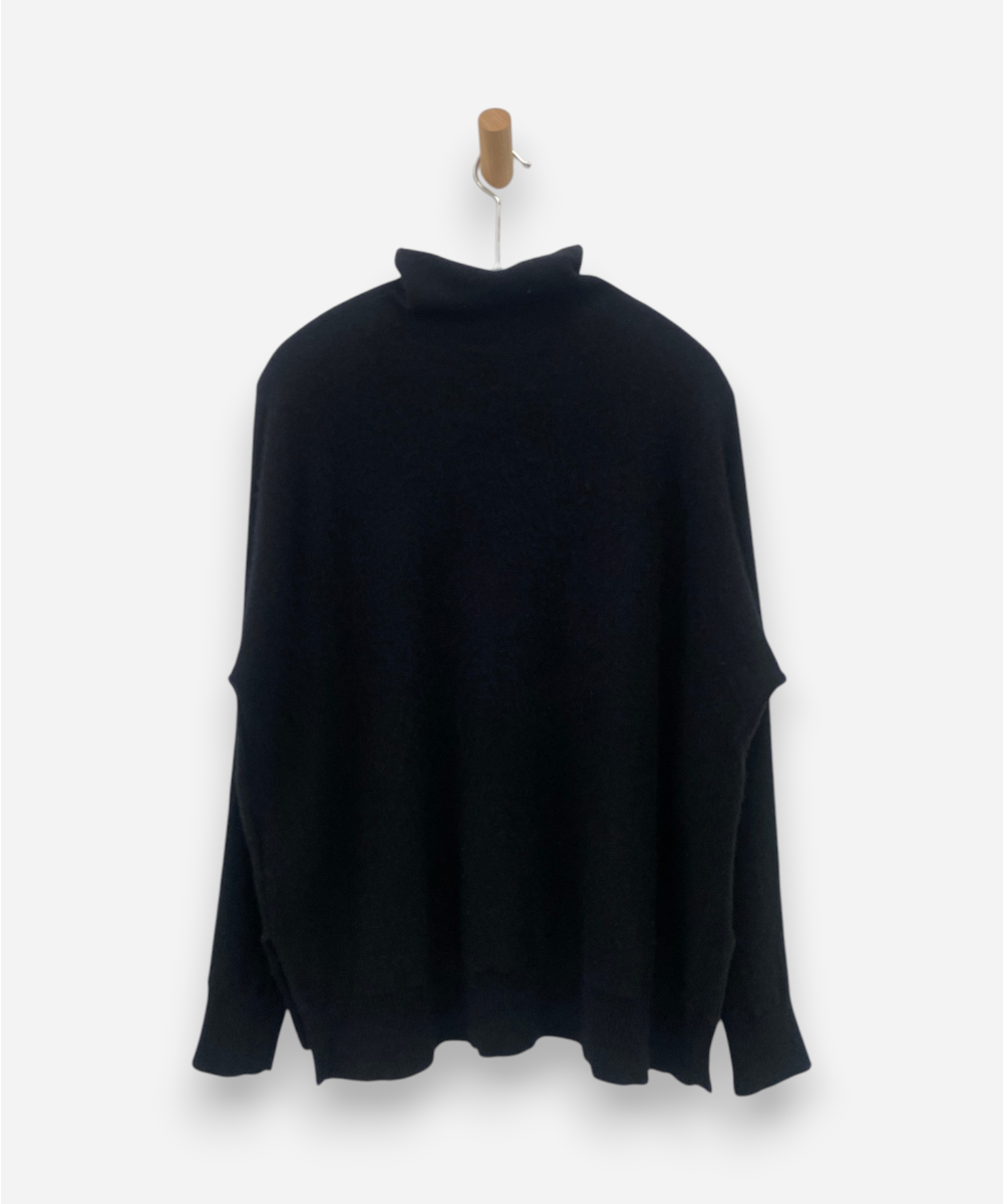 Black Cashmere Mock Neck Oversized Jumper